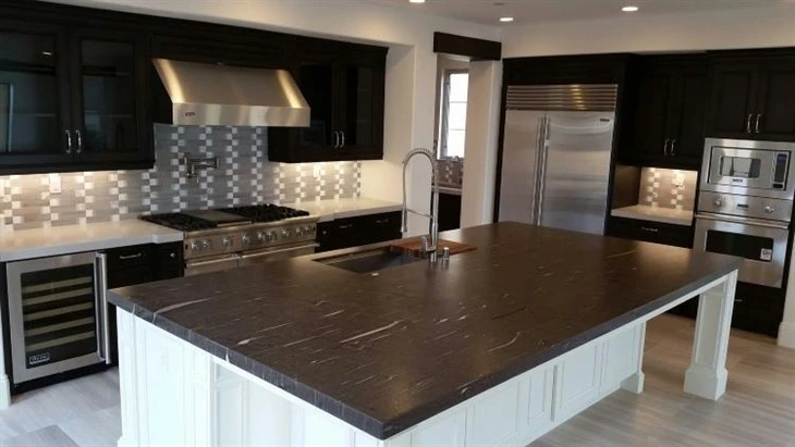 Brown Silk Qubartzite Slab kitchen worktop